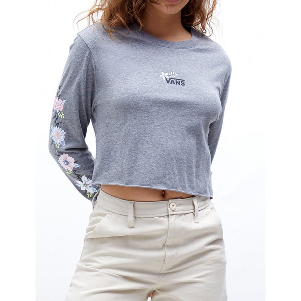 Vans Trinketz Long Sleeve Crop Top With Floral Detail on Sleeves Size X-Small